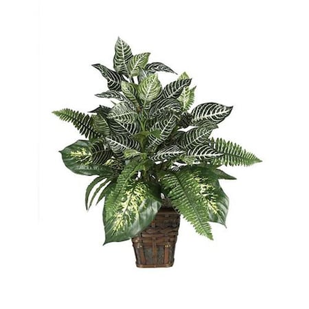 Nearly Natural Mixed Greens Zebra with Wicker Silk Plant 6528